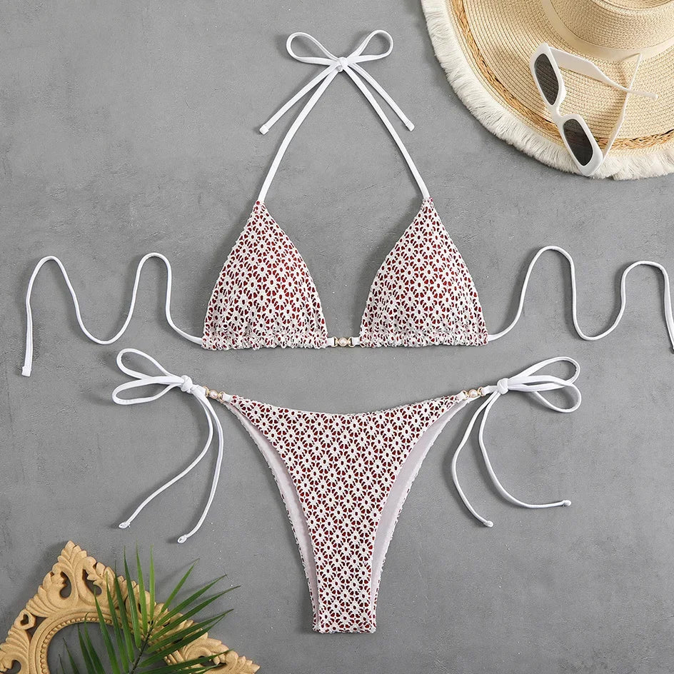 Sexy Micro Bikini 2025 Women Chain Swimsuit Female Swimwear Thong Bikinis Sets Brazilian Bathing Suit Beach Wear Lace Up Biquini