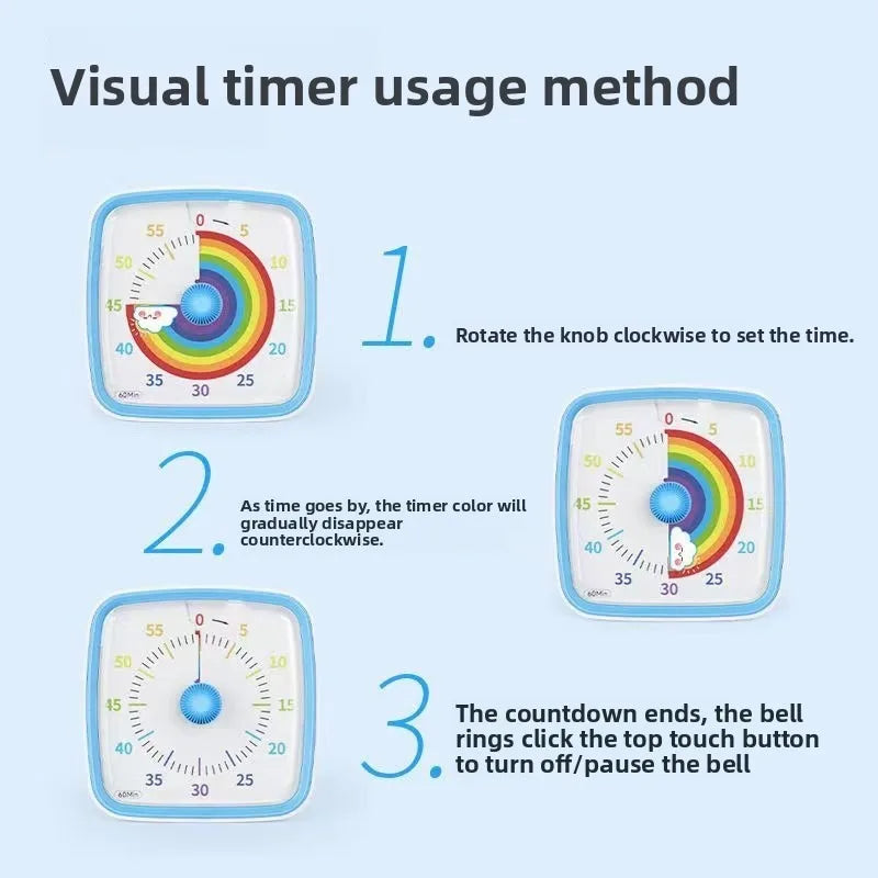 Kids Children Reminder Time Management Tool Visual Timer Night Light Ultra Silent Alarm Clock 60 Minutes Countdown Timer Digital
