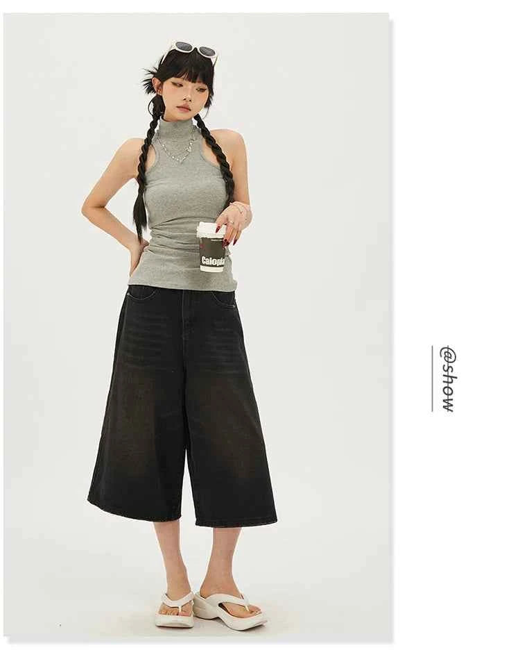 Fashion Harajuku Vintage High Waist 2000S Blue Denim Shorts Women's Casual Loose Fit Y2K Punk Streetwear Style Baggy Shorts