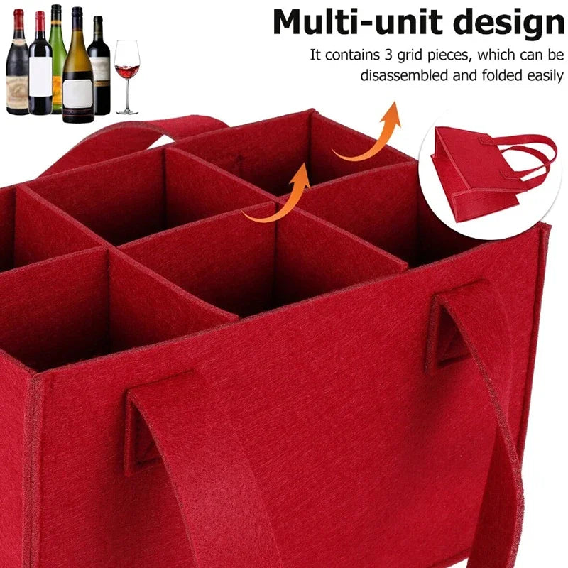 6 Bottles Felt Wine Bottle Holder Bag Grey Protective Wine Storage Bag Washable with Carry Handle Wine Bottle Carrier Wedding