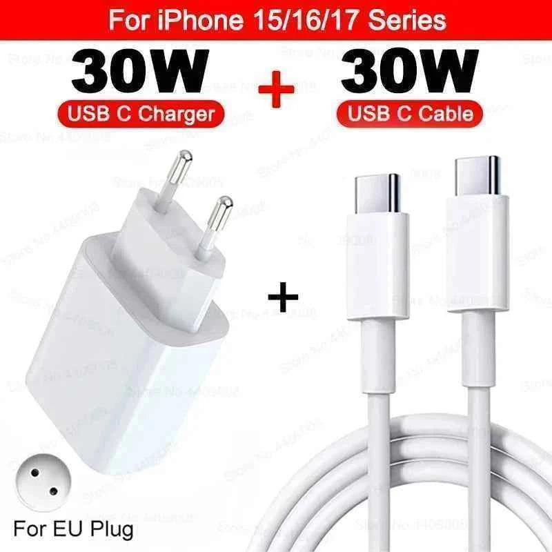 For Apple 30W Charger USB Type C Fast Charger For iPhone 13 15 17 14 12 11 16 Pro Max Plus PD Charger Charging Cable Accessories