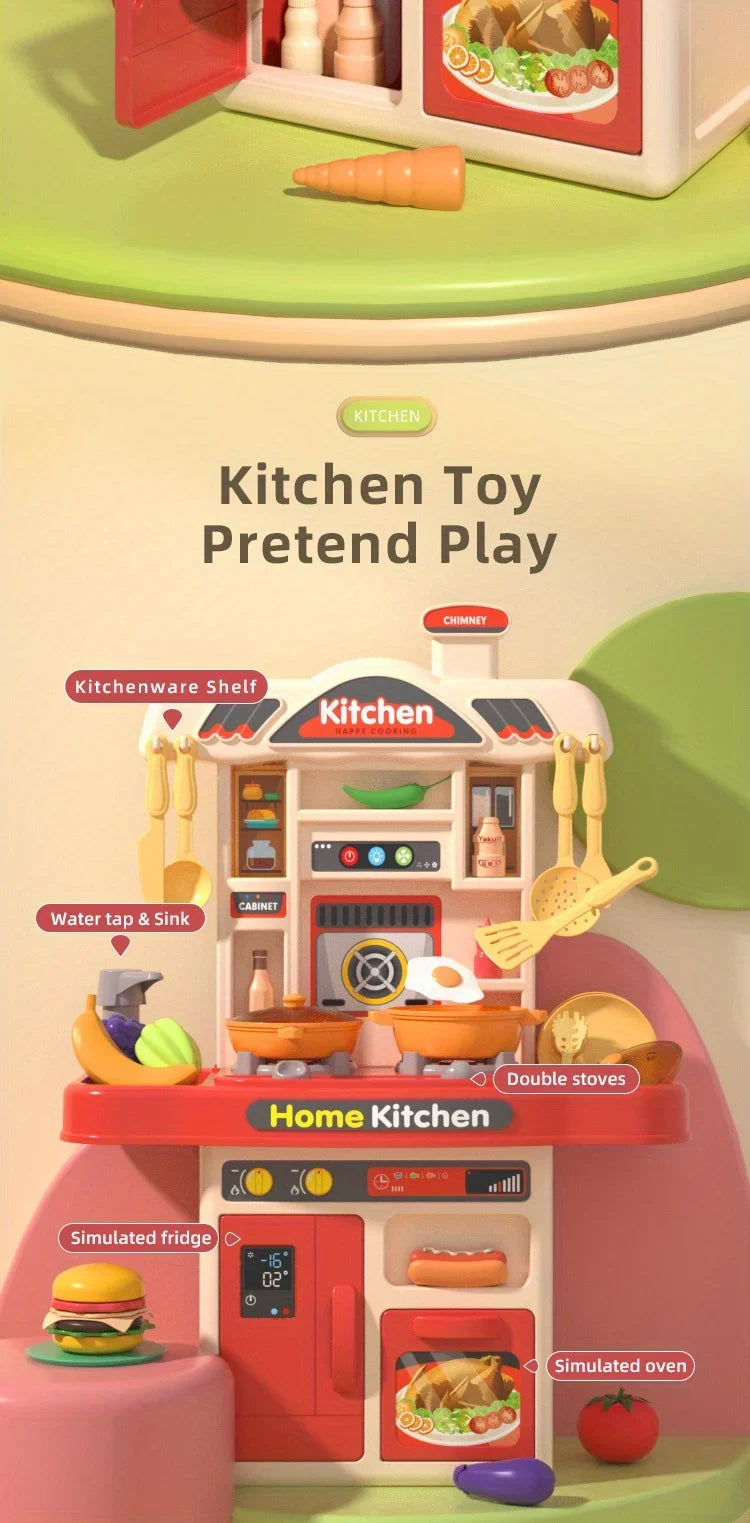 Kids Play Kitchen Set Toddler Kitchen Playset with Sound & Light Cooking Stove with Steam Play Sink Play Food Toy for Boys Girls