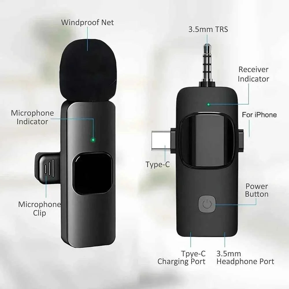 Wireless Lavalier Microphone 2.4G Audio Video Recording Noise Cancelling for iPhone iPad Android Xiaomi Samsung Live Game Mic