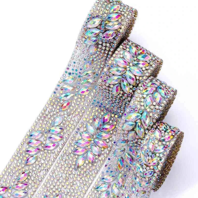 Ducrystal 1Yard Motif Rhinestone Chain AB Color Horse eye Crystal Rhinestone Ribbon for DIY Shoes, bags, Dresses Decoration