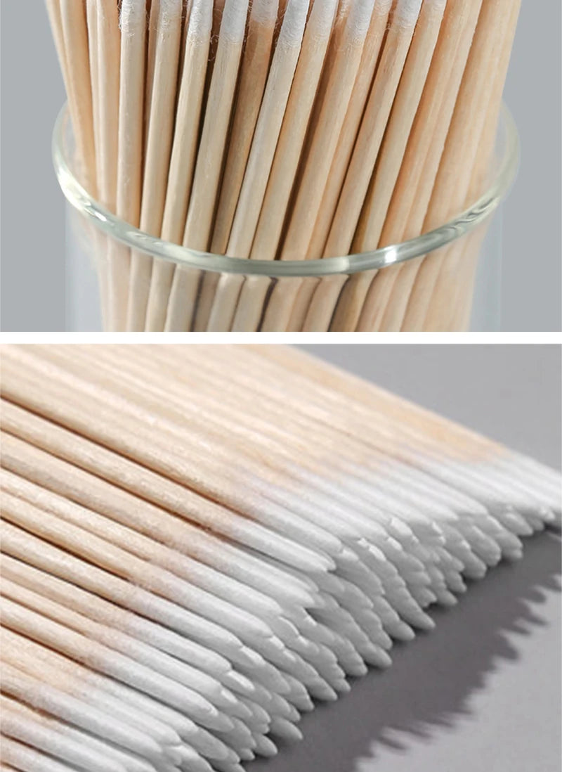 1000/200/100PCS Micro Wood Cotton Swabs Eyelash Extension Cleaning Tools Disposable Cosmetic Brush Buds for Beauty & Makeup