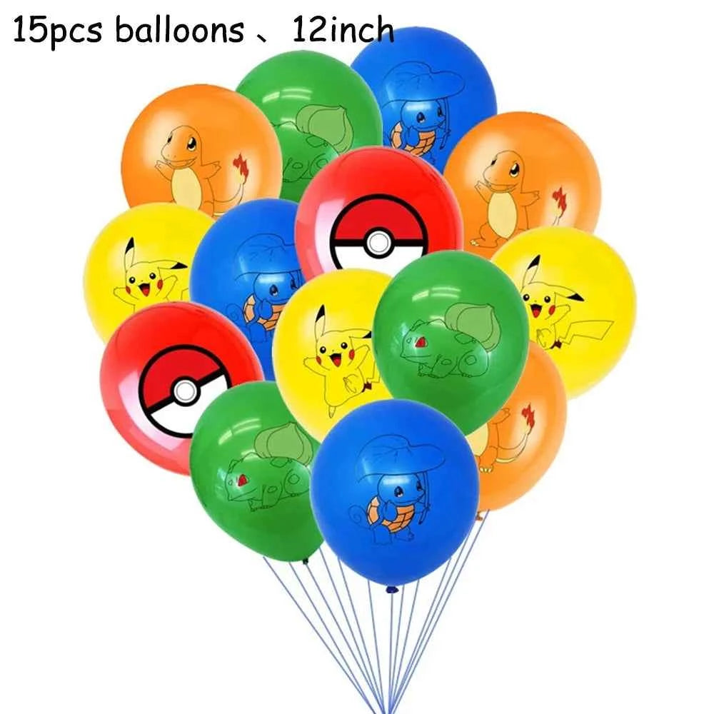 Pokemons Party Birthday Decoration Happy Pikachu Theme Tableware Cups Plates Balloons Banner Supplies Kids Favors Baby Shower
