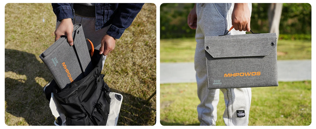 MHPOWOS 80W Foldable Solar Panel, Portable Power Supply with 4 Ports (DC/USB-C/2xUSB-A) & 7-in-1 Connector for Emergency Backup