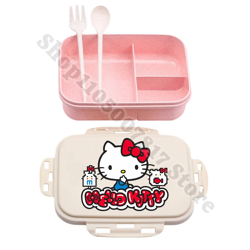 Kids Portable Plastic Lunch Box Hello Kitty Cartoon Cute Lunchbox with Spoon Fork Children Anime Food Fruit Containers Xmas Gift