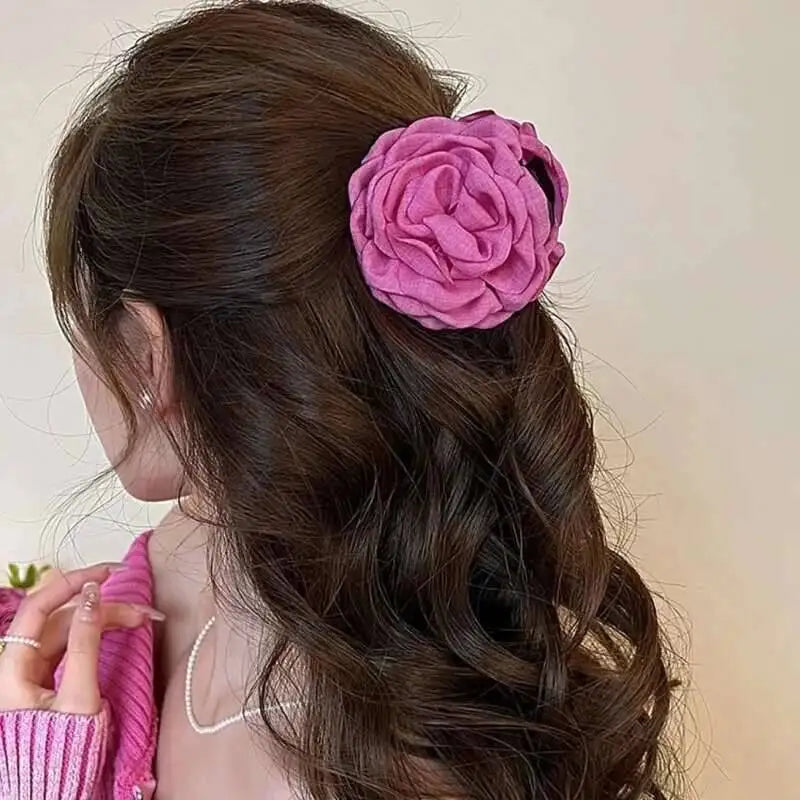 9cm Large Flower Hair Barrettes French Crab Claw For Women Hair Accessories Korean Back Of Head Shark Clip Girls Gifts