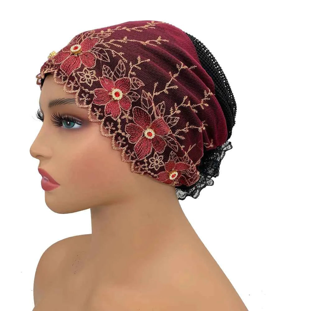 Rhinestone Embroidery Women Head Turban Muslim Female Hat Cancer Chemo Cap African Head Wraps Bonnet