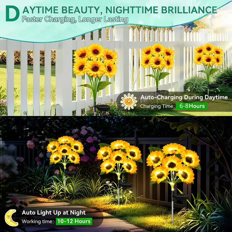 Solar Garden Lights Outdoor Sunflowers Garden Decor Lawn Lamp Waterproof Outdoor Decorations for Landscape Ard Patio Fence