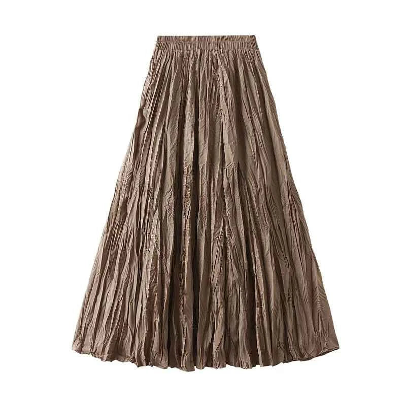Light Luxury Irregular Slimming Pleated  A-line Skirt for Women High Waist Solid Color Loose Fashion Skirts Casual  Spring New