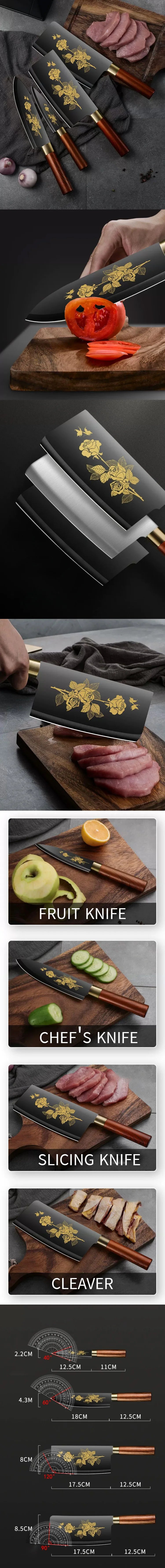 Deluxe Gold Titanium Plated Blade Fruit and Vegetable Chopper Deluxe Stainless Steel Kitchen Knife Professional Cooking Gear