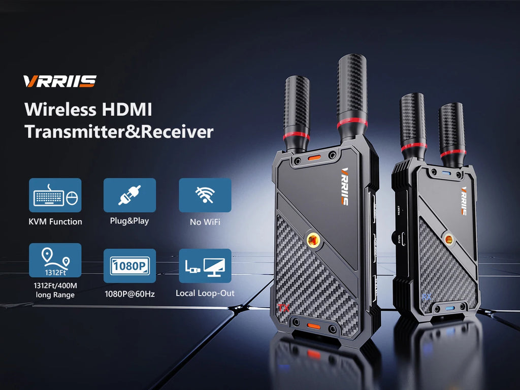 400M Wireless Transmitter and Receiver HDMI Video KVM Extender 5G 1080P 0.05S Latency with USB-C Mouse for PC Laptop Camera