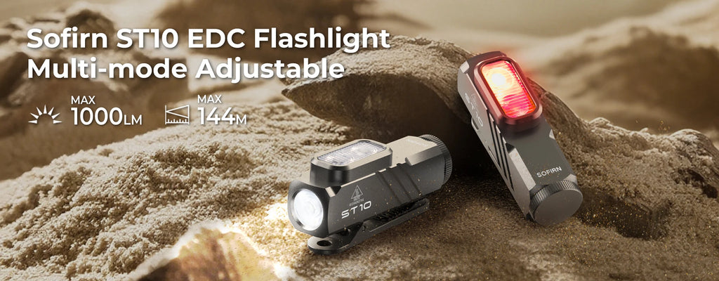 SOFIRN ST10 1000lm Mini Clamp Flashlight 144m 7000K LED Light 14500 USB C Rechargeable White&Red Lamp IPX6 with Magnetic Tailcap