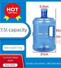 7.5L Water Bottle with Cap, Food Grade Blue Transparent Plastic, for Water Dispenser, Home/Office Use