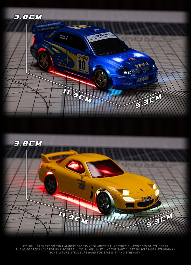 WHOOSH Licensed 1:43 Scale Mini RC Drift Car Full Proportional Remote Control Subaru WRC WRX STI Mazda RX7 Desktop Toy For Boys