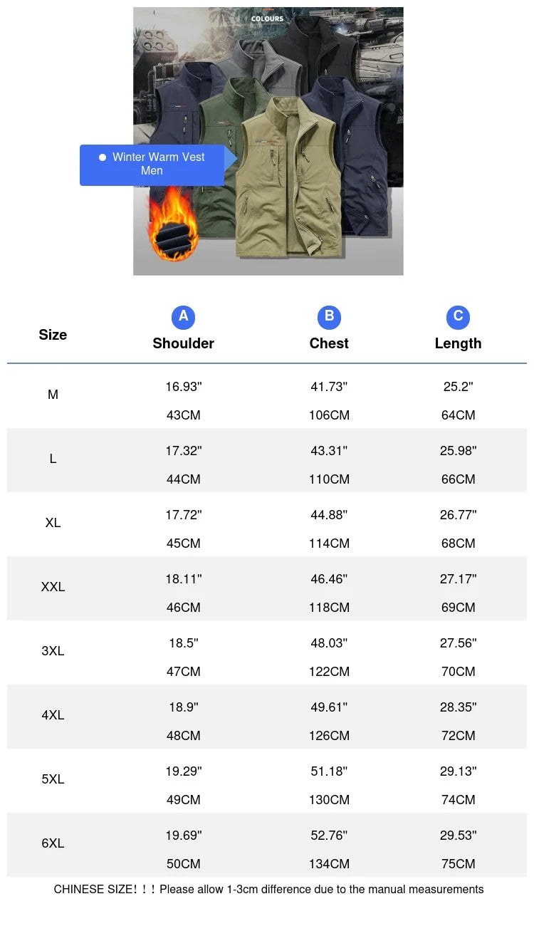 Winter Men's Multi-pocket Vests Casual Outdoor Fleece Fishing Vest for Men Warm Photographic Tooling Sleeveless Jackets Clothing