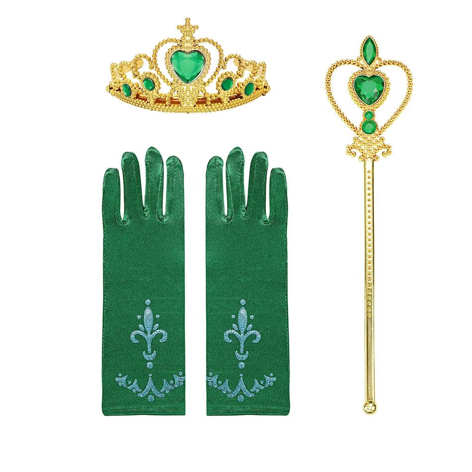 Girl Princess Costume Accessories Gloves Wand Crown Jewelry Set Princess Wig Braid Princess Dress Costume Cosplay Accessories