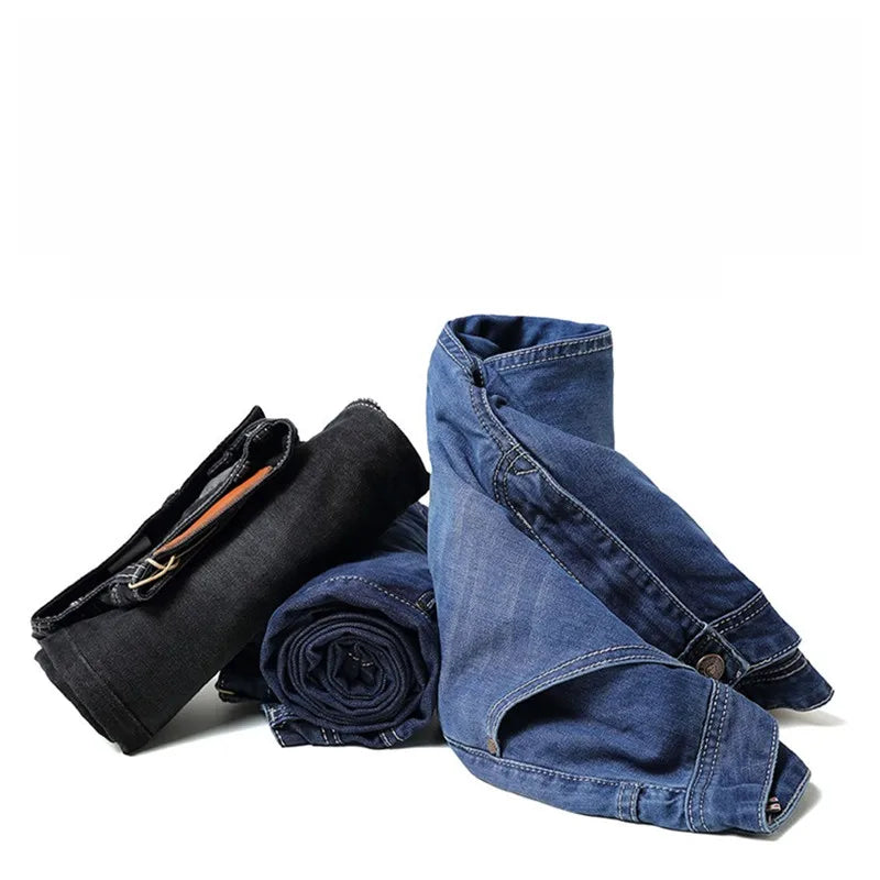 2026 Men Jeans 100% Cotton Thick Straight Plus Big Size 42 44 46 48 140KG Loose Classic Black Denim Trousers Casual Pants