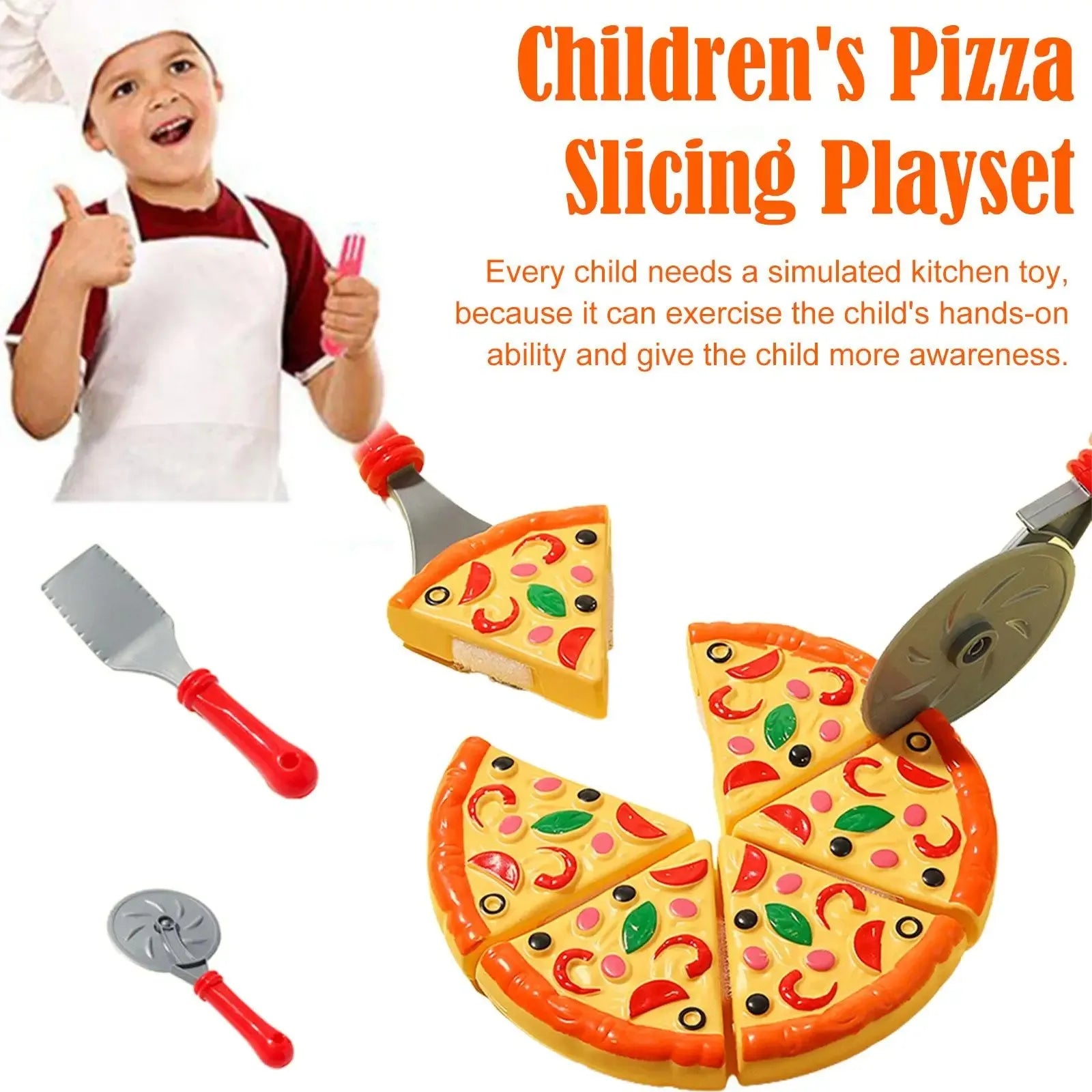 Kids Pizza Cutting Toy - Kitchen Play Accessories, Pretend Cooking Food Fake Pizza Pie Playset for Kids Indoor Play