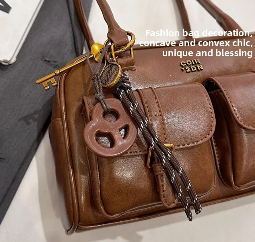 Women Multi Pocket Shoulder Tote Bag with Golden-Tone Hardware & Letter, Stylish Handbag Purse for Travel, Work, Shopping, Dates