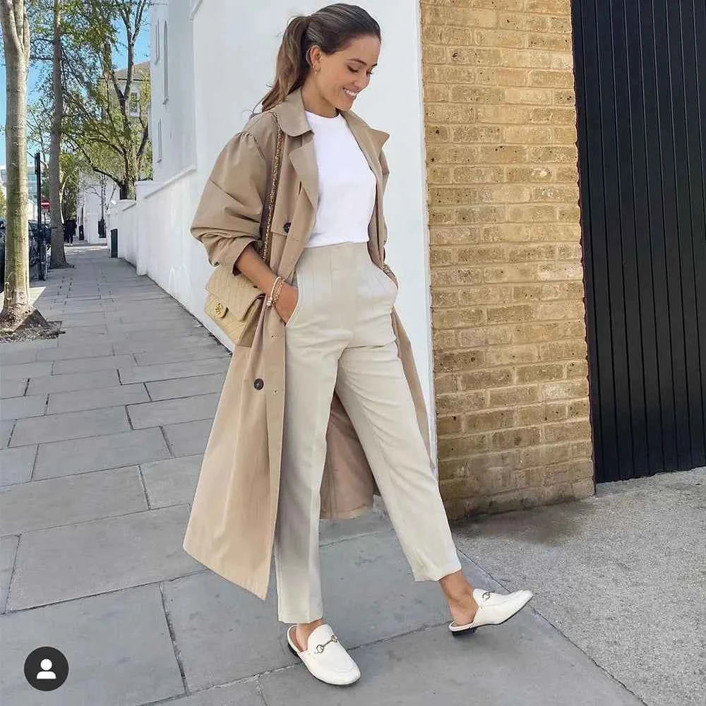 DUOPERI Women Fashion Solid Basic High Waist Trousers Chic Female Office Lady Casual Business Workwear Long Pant