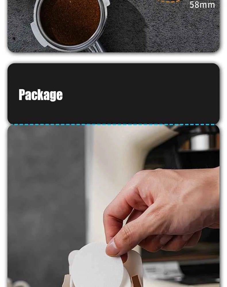 100 Pcs Coffee Paper Filter for Espresso Coffee Maker, 51/53/58mm Unbleached Espresso Filter Puck Screen Portafilter Paper