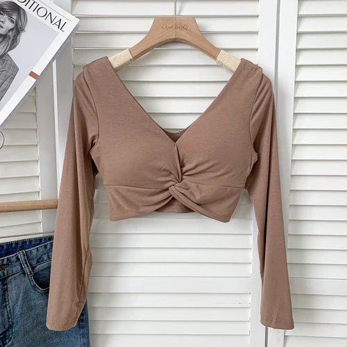 t shirt woman crop tops long sleeve kawaii T shirts built in bra women sexy top harajuku korean fashion