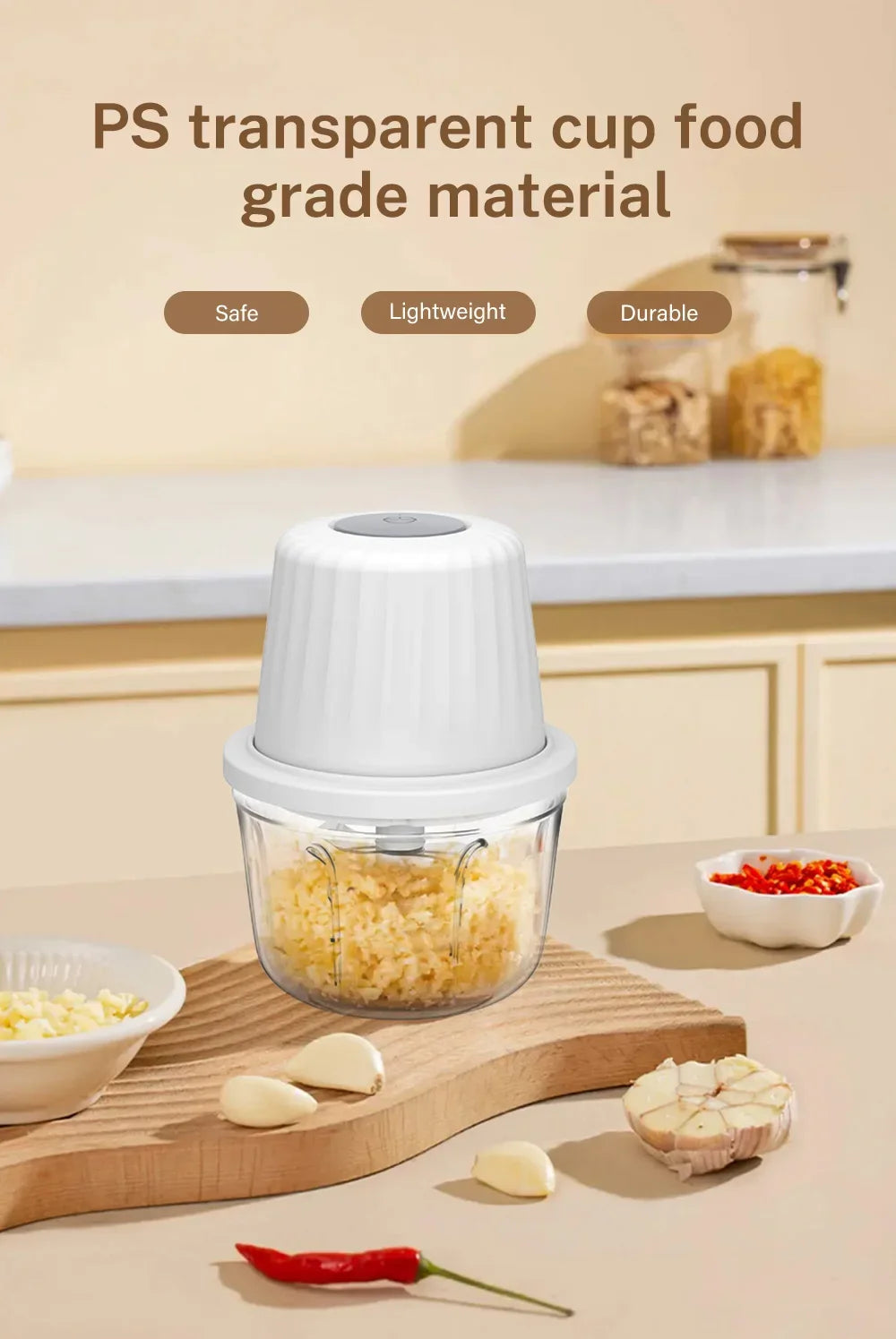 Portable Electric Garlic Mincer 400ML with 6 Blades - USB Charging Mini Vegetable Chopper for Home Cooking & Picnics