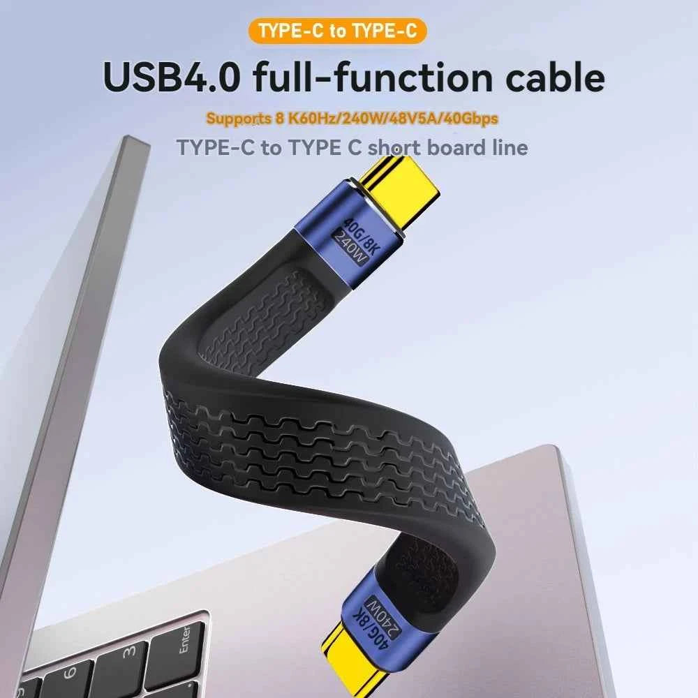 USB4 Short Cable 40Gbps Data Transfer 240W PD Fast Charging Thunderbolt 4/3 Interface Flat USB-C Cord for Laptop Phone Tablet