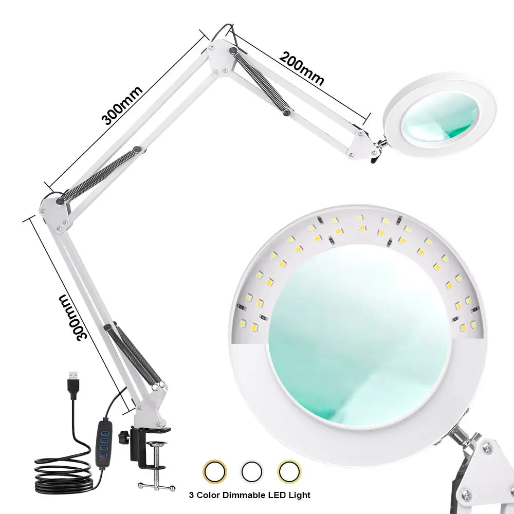 Triple Fold 8X/10X Illuminated Magnifier USB 3 Colors LED Magnifying Glass for Soldering Iron Repair/Table Lamp/Skincare Beauty