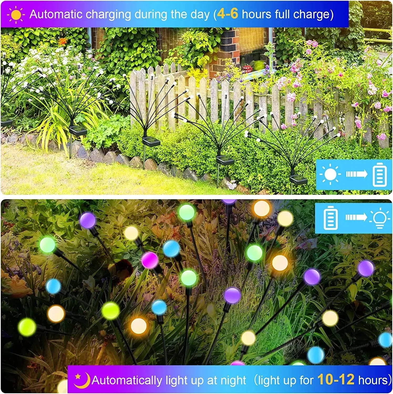 6/810 LED Solar Garden Lights Powered Firefly Lights Outdoor Waterproof Vibrant Garden Lights for Patio Pathway Decoration,Warm