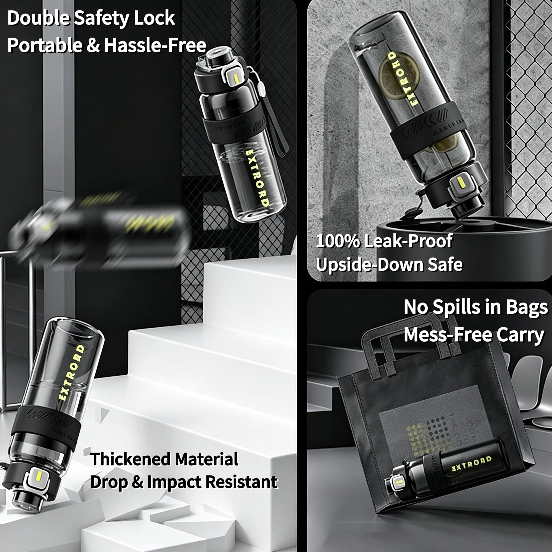 Dual-Use Sports Water Bottle - Leak-Proof, Heat-Resistant, BPA-Free, with Lanyard & Silicone Grip