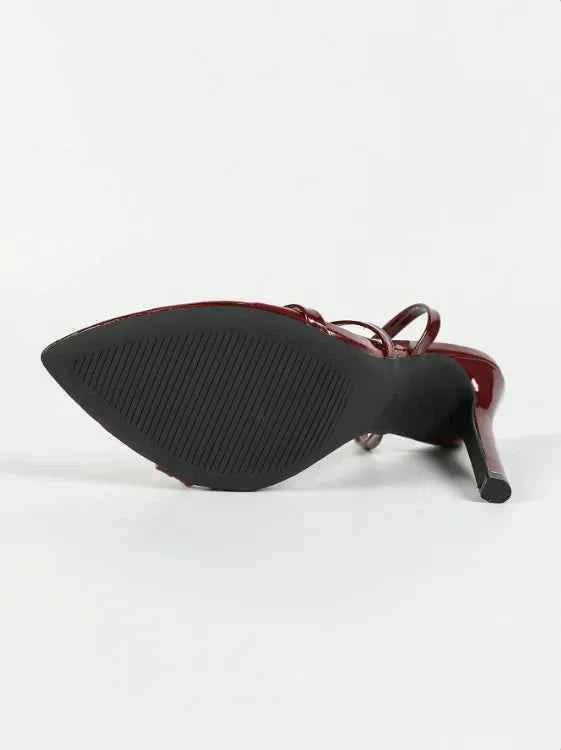 Fashionable Party High Heels Women's Pointed Toe Patent Leather Cross Ankle Strap Sandals Rubber Sole Square Head Shape