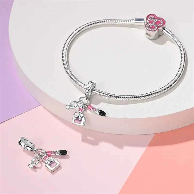 925 Silver Pink Princess Skirt Butterfly High Heels Fashion Bag Charms Beads Fit Pandach 925 Original Bracelets Fine DIY Jewelry