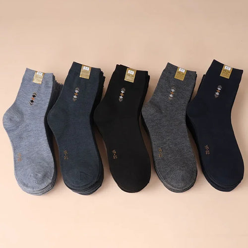 5 Paires/Lot Chaussettes épaissies à la mode pour hommes Quatre saisons Loisirs Respirant Déodorant Chaussettes mi-hautes en coton de haute qualité EU 38-44