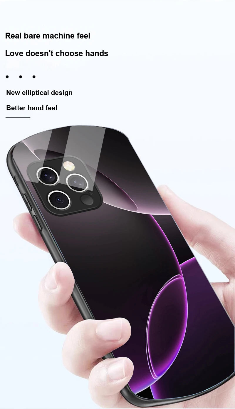 Geometric Semicircle For IPhone 16 Pro Max 15 Pro 14 13 12 Mini 11 XS Max XR 7 8 Plu SE 2022 Elliptical Glass Phone Case