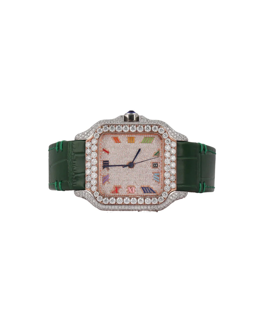 Moissanite Round Cut Green Rubber Band Dial Watch for Wedding and Party wear For Men Quartz Watch Available at Affordable Price