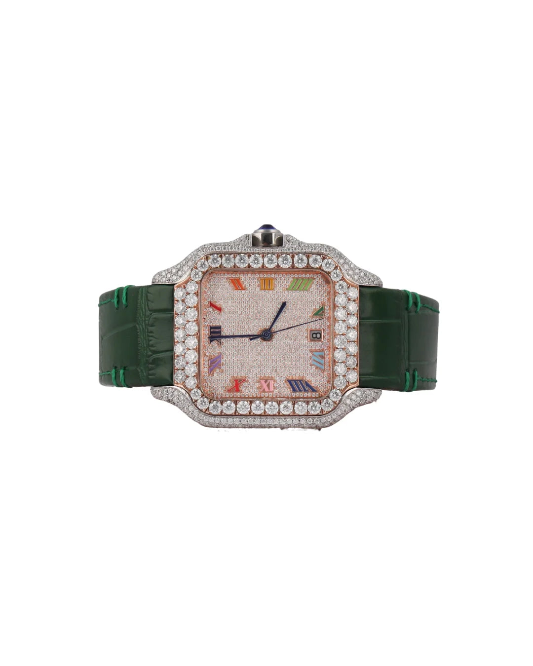 Moissanite Round Cut Green Rubber Band Dial Watch for Wedding and Party wear For Men Quartz Watch Available at Affordable Price