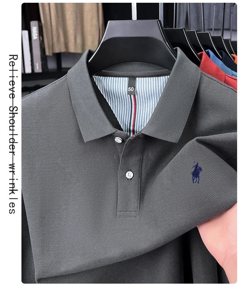 100% cotton high-end brand long sleeve polo shirt new Paul pony embroidery luxury comfort men's business leisure lapel T-shirt