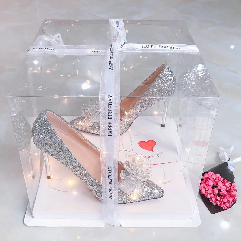 Shoes for Girls High Heels Rhinestone Elegant Woman Heeled Dress Bridal bow sweet Stiletto Princess style Birthday Gifts Adults