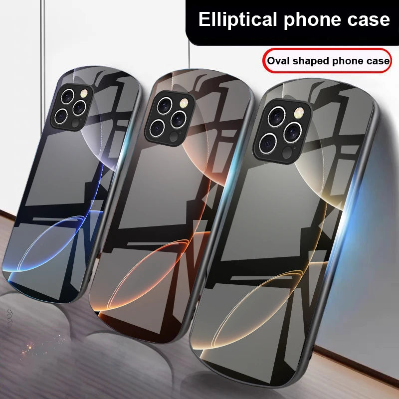 Geometric Semicircle For IPhone 16 Pro Max 15 Pro 14 13 12 Mini 11 XS Max XR 7 8 Plu SE 2022 Elliptical Glass Phone Case
