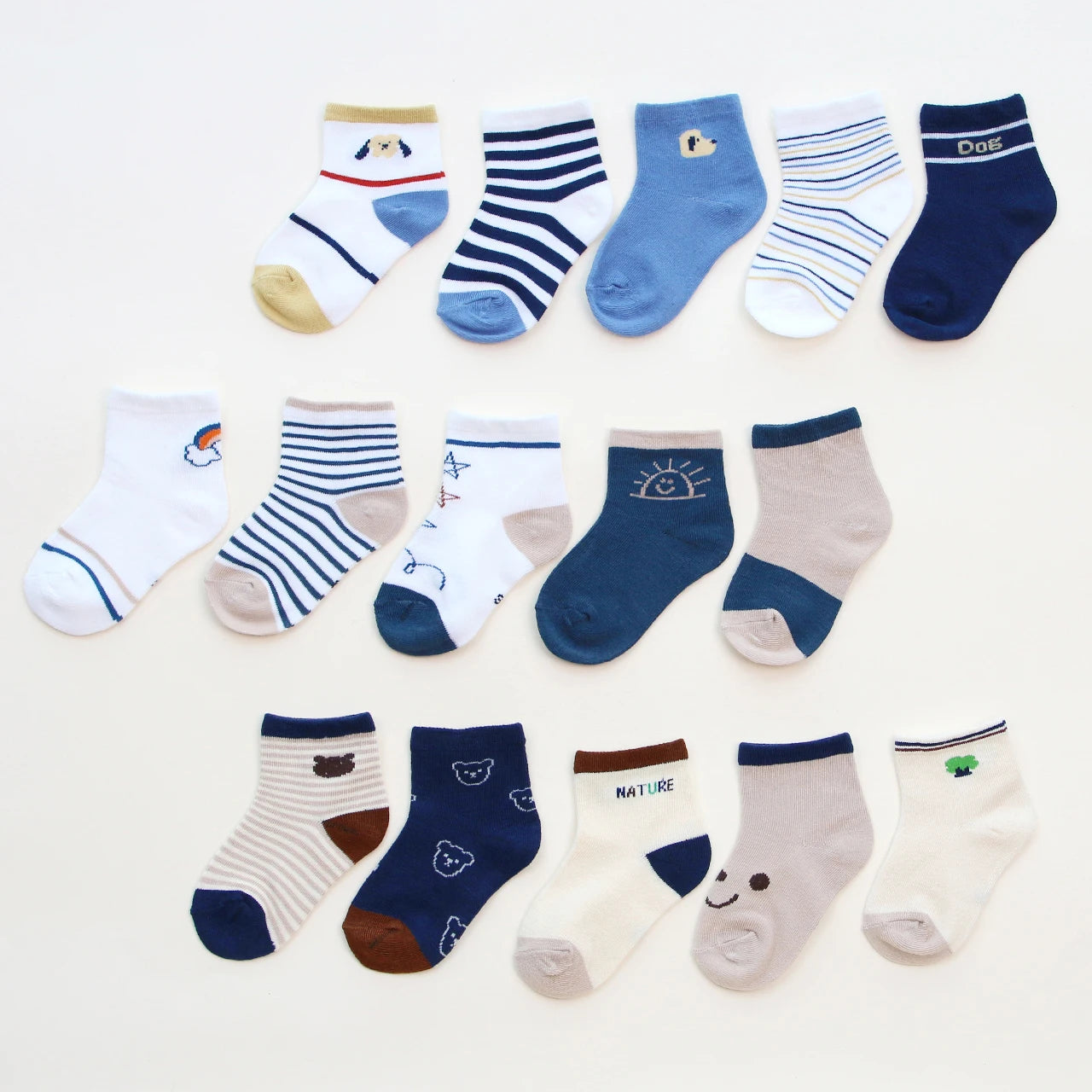 5 Pairs Summer Cotton Socks for Boy Girl Cute Cartoon Thin Breathable Baby Middle Tube Socks Fashion Stripe Kids Socks 0-3 Years