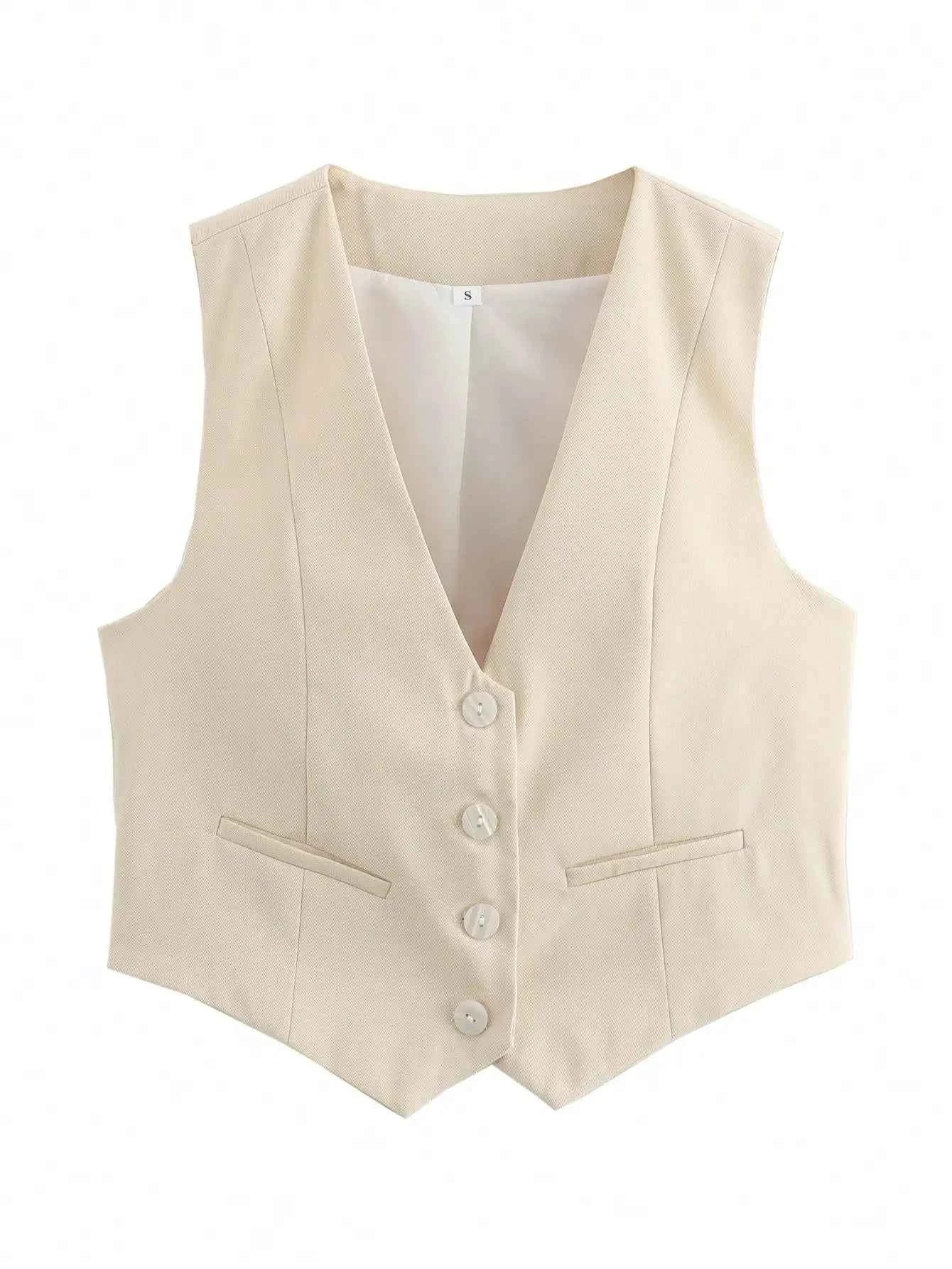 HH Women Fashion Solid Suit Vest Sleeveless Cropped Waistcoat Tops Vests Spring Summer Casual Office Lady Chic Tops