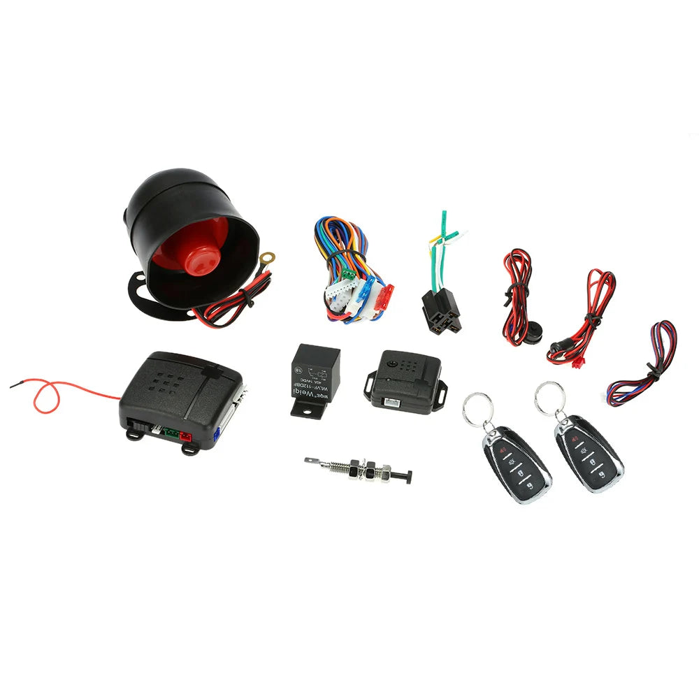 Universal Car Vehicle Security System Burglar Alarm Protection Anti-theft System 2 Remote with Siren Wiring Harness Programmable