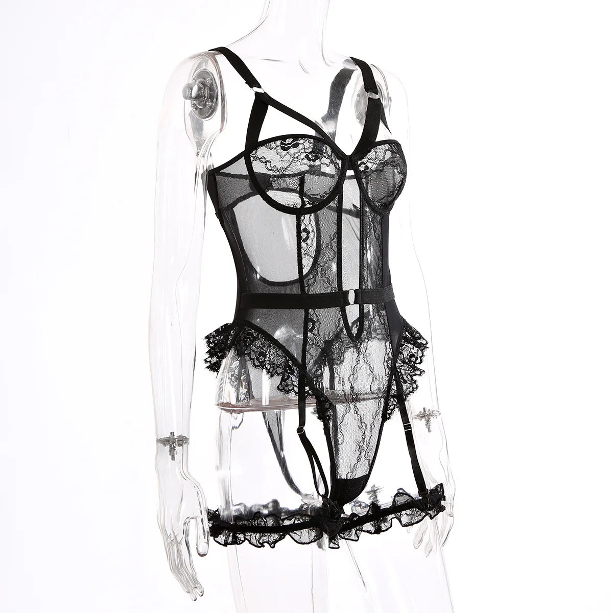 Pink Embroidery Floral Backless Sexy Mesh Sheer See Through One-piece Rompers Women Sexy Lingerie Slim Bodysuit Female Clubwear