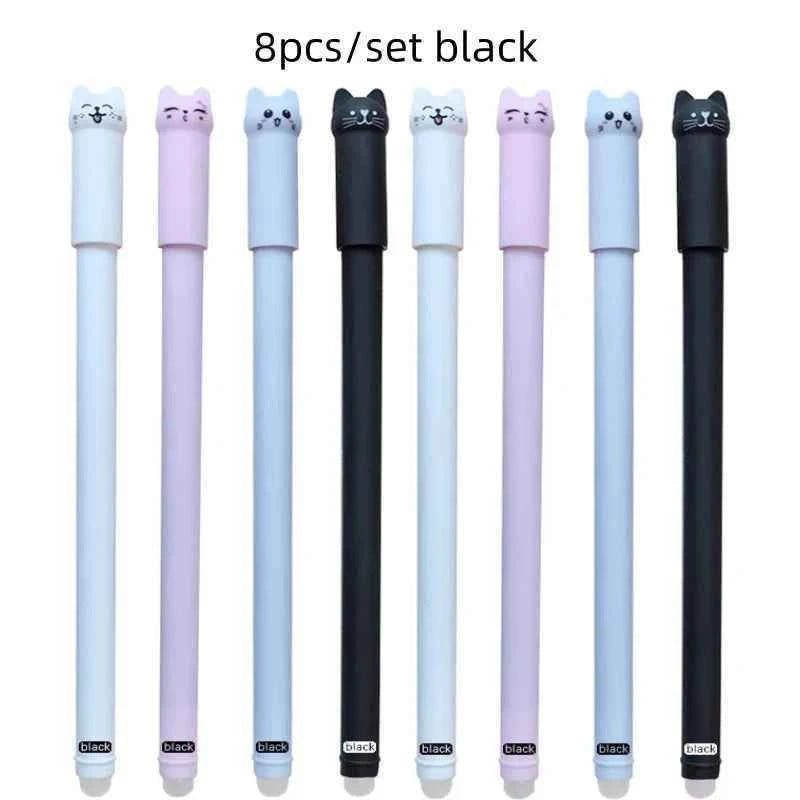 4/8/12pcs Creative Cat Erasable Gel Pens Set 0.5mm Washable Handle Magical Blue/Black Ink Erasable Refills Rod Writing Stationer