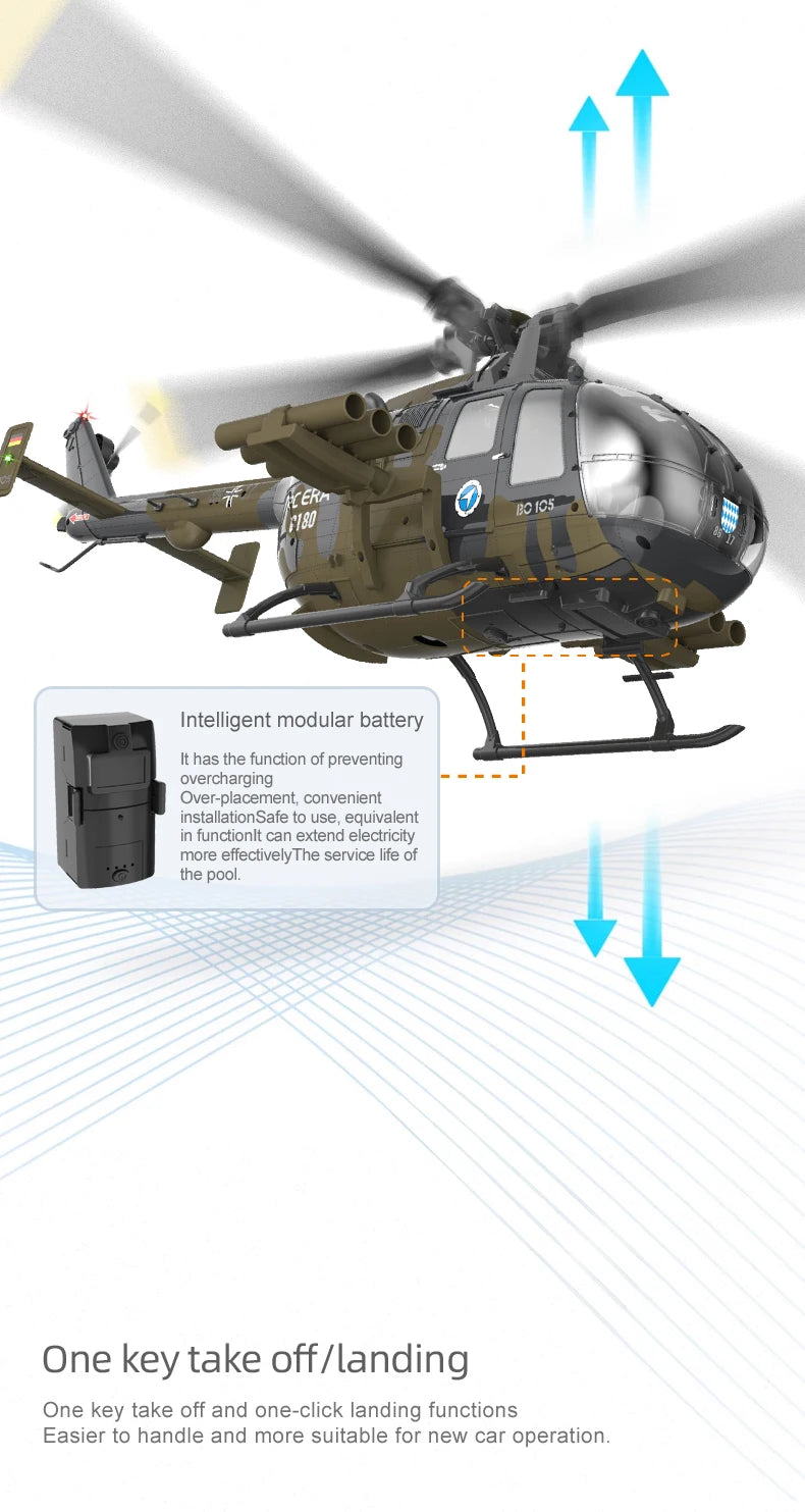 RC ERA C180 BO-105 2.4G 6CH Optical Flow Positioning TOF Altitude Hold Dual Brushless Motor 1:25 Scale Flybarless RC Helicopter