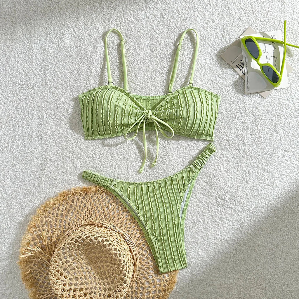 Wrinkled Crinkled Knotted Bikini Women Swimwear Female Swimsuit Two-Pieces Bikini Set Brazilian Bather Bathing Suit Swim V5709